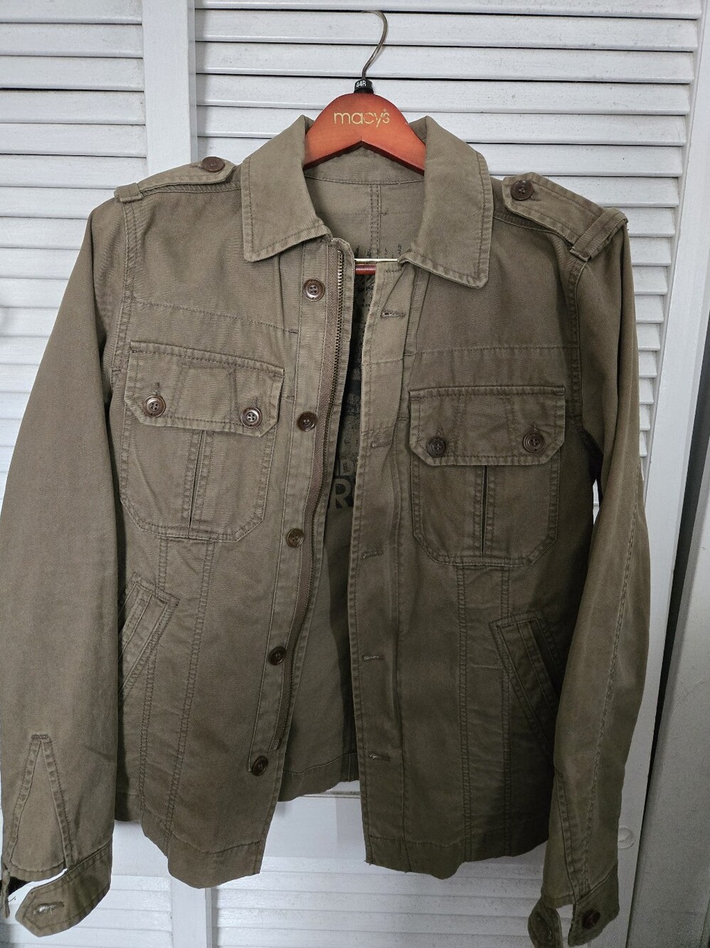Zara Man Cargo Jacket Green Large Full Zip Military Utility Pockets Gorpcore Y2K